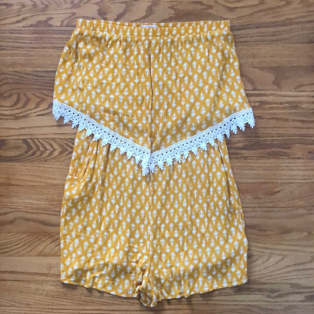 Strapless Mustard Yellow and White Romper